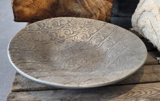 Fat med bølge mønster i sølv, 35 cm i dia, håndlagd av Lillesand Design